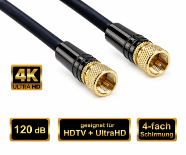 120dB Premium SAT Koaxialkabel F St. auf St., 1m DINIC Dubai Range, vergoldete Stecker, schwarz